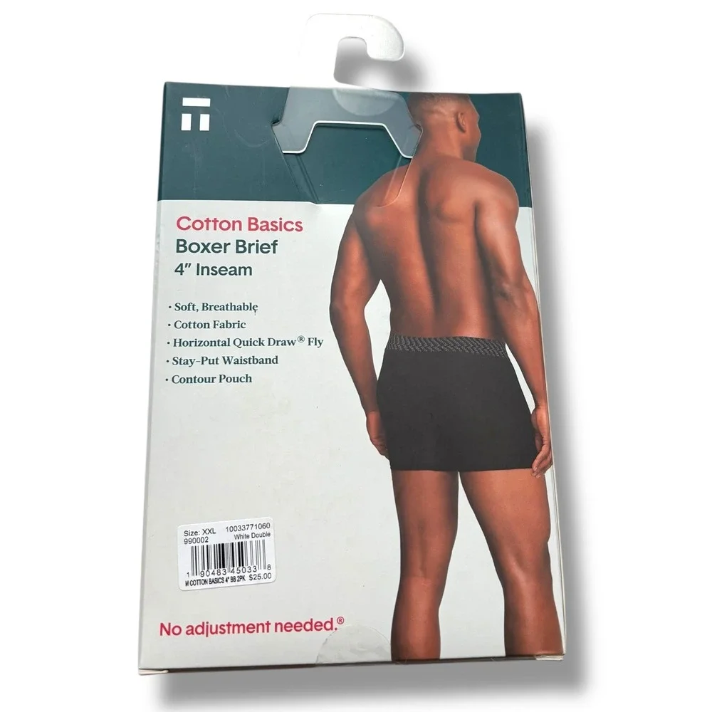 Tommy John Mens 2‎ Pack Cotton Basics 4 Inch Boxer Brief White XXL New
